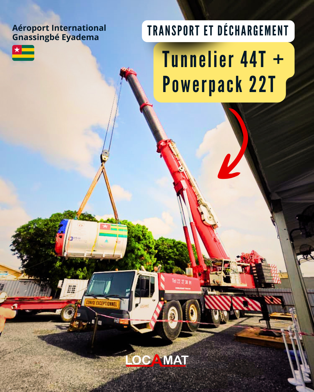 Transport et déchargement d’un tunnelier et de son powerpack à l’aéroport de Lomé Transport et déchargement d’un tunnelier et de son powerpack à l’aéroport de Lomé